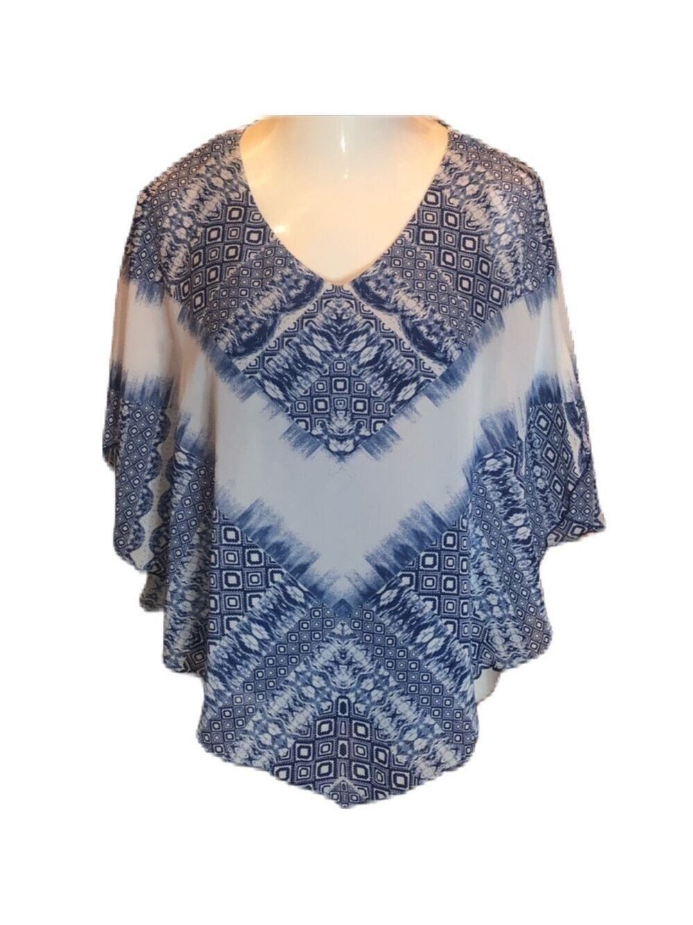 SARA MICHELLE Petite Blue & White Flowing Blouse Size LP
